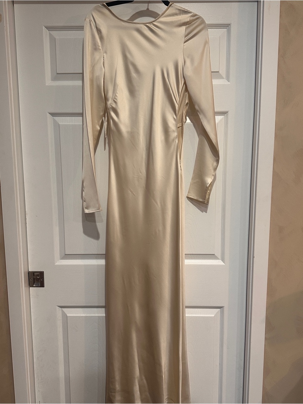 WeWoreWhat Long Sleeve Satin Maxi Dress in Cream